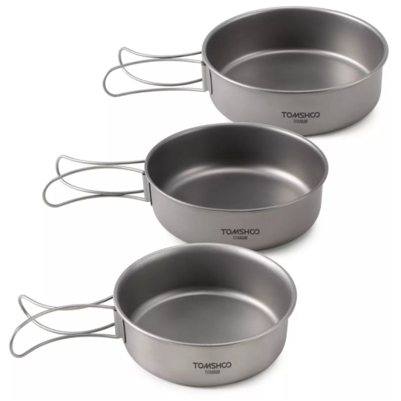 Bộ 3 bát Titan Tomshoo có tay cầm có thể gấp gọn, tiện lợi mang đi du lich cắm trại