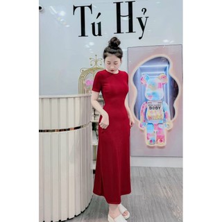 Đầm ôm body sang trọng đi dạo phố đi tiệc công sở dáng ôm dài, tay ngắn cổ tròn,  thun len tăm, Sophy Beauty Store