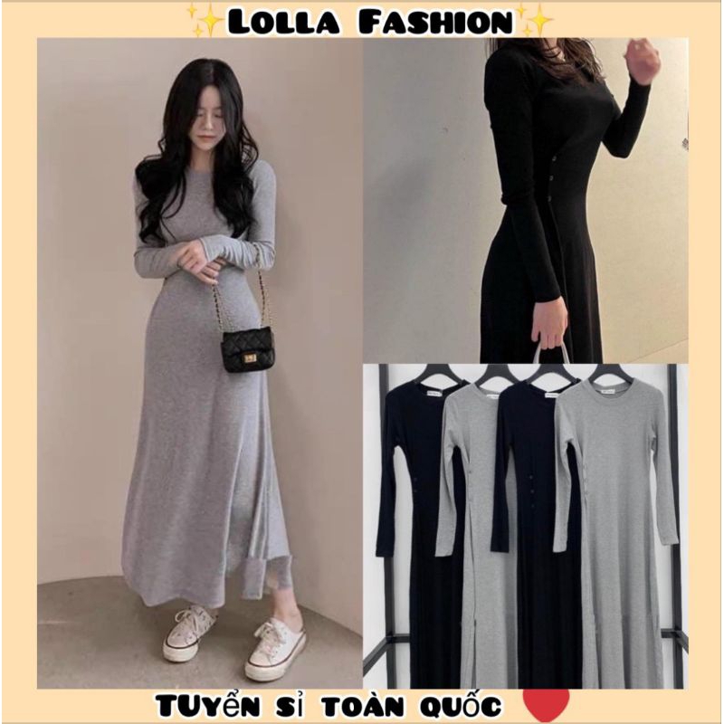 ( Bán sỉ): Váy body cúc sườn form basic dáng dài 2 MÀU ĐỦ SIZE CHO NỮ Lolla_Fashion