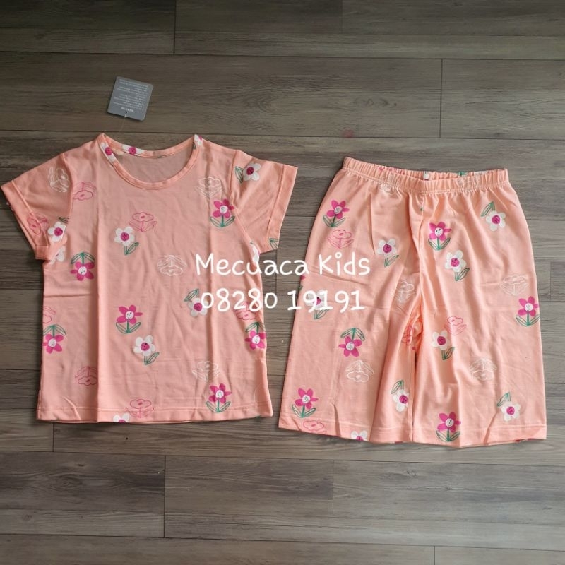 100-150 Bộ cộc tay thun co giãn siêu mềm nhẹ vải xuất Hàn màu cam cho bé gái