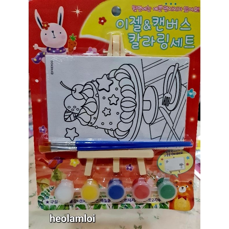 BỘ TÔ MÀU KHUNG TRANH VẢI TOAN GỖ KÈM GIÁ VẼ, MÀU ACRYLIC, CỌ XUẤT HÀN ĐỒ CHƠI DIY, MẪU HOẠT HÌNH DỄ THƯƠNG