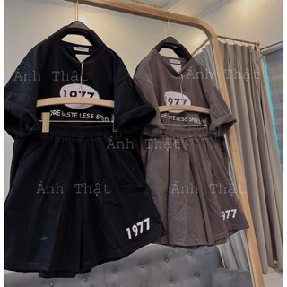 Sét bộ đùi nữ 3158 , sét áo thun cotton khô form rộng in hình 1977
