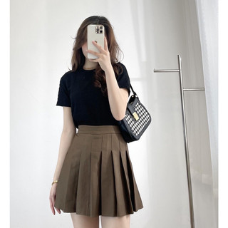 Áo thun xốp nhăn cổ tròn cộc tay basic dáng vừa