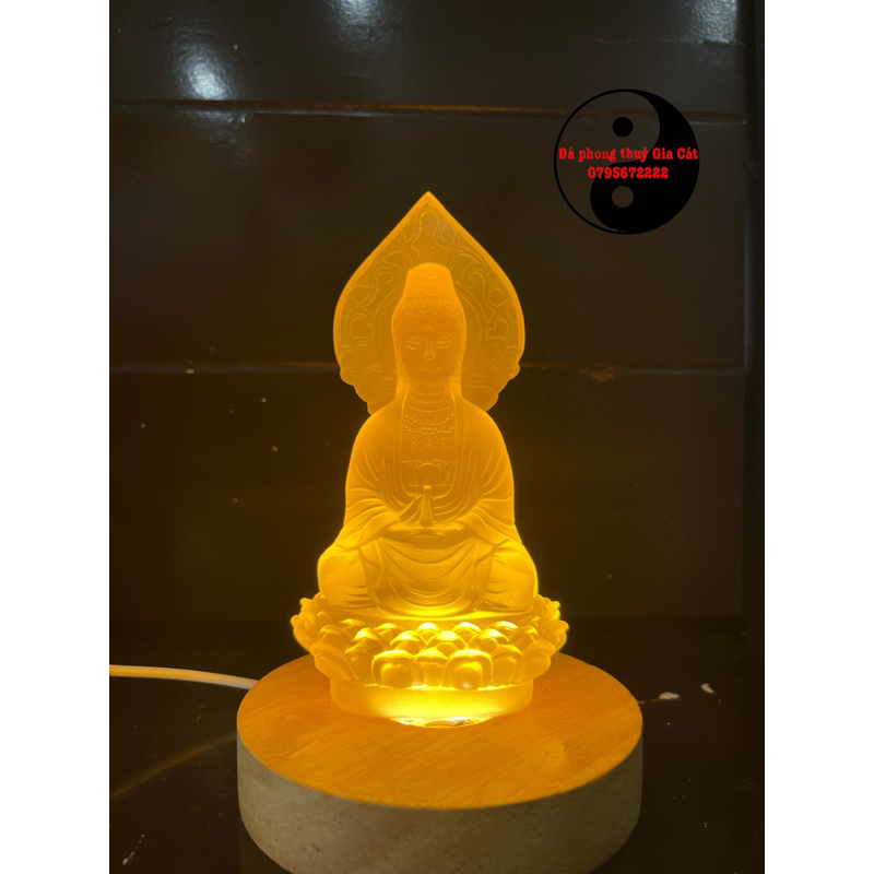 Tượng quan thế âm lưu ly lá bồ đề hàng đẹp đế đèn quan âm để xe ô tô