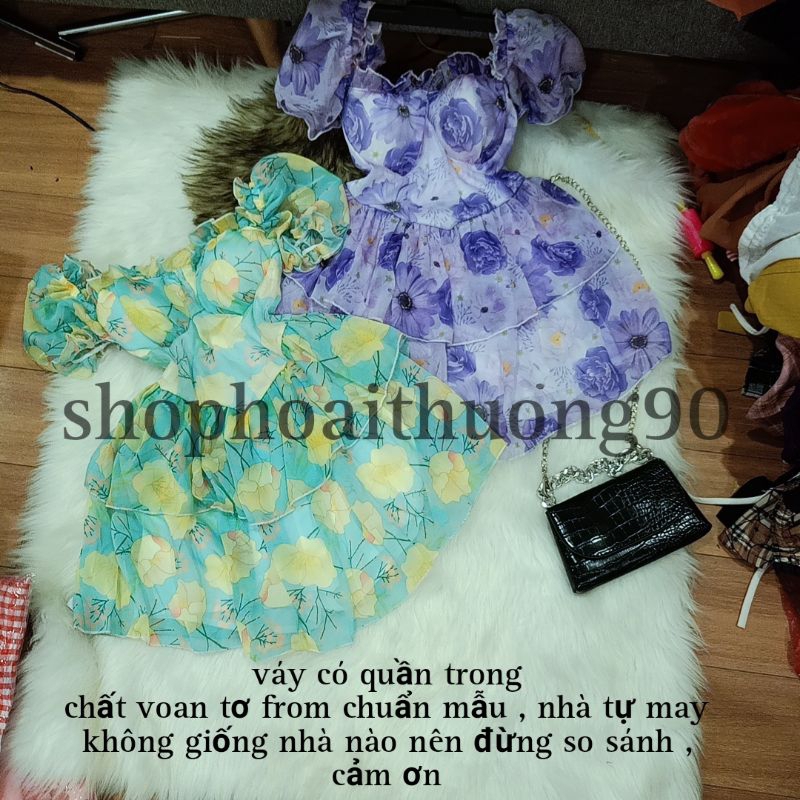 Váy voan hoa cúp ngực bèo tầng tôn dáng ( hình thật tự chụp trải sàn )