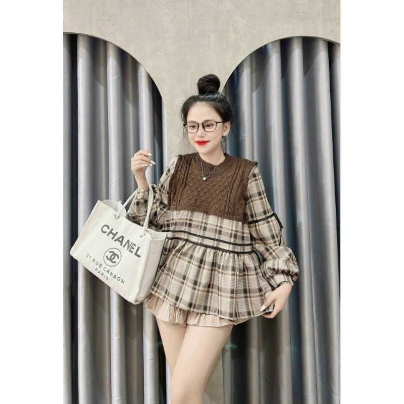 ❤️ÁO KIỂU BABYDOLL MÀU NÂU PHỐI SỌC❤️