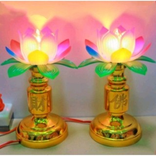 Cặp đèn thờ cúng hoa sen, đèn để bàn thờ, đèn thờ phật cao 18cm
