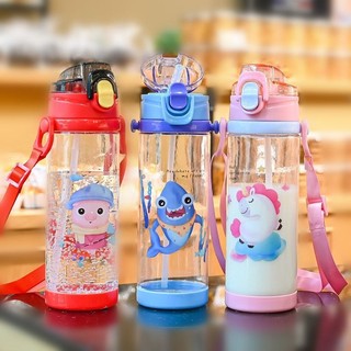 Bình nước cao cấp cho bé đi học 700ml họa tiết hoạt hình , kem ông hút cho bé