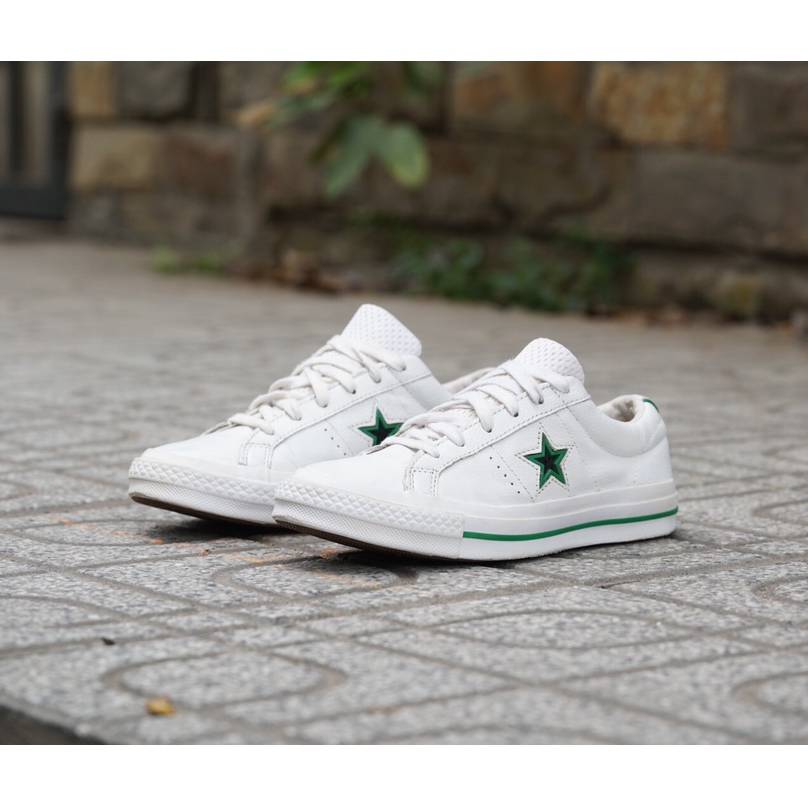 Giày Thể Thao CONVERSE ONE STAR OX LEATHER  WHITE / GREEN 161566C GIÀY CŨ CHÍNH HÃNG