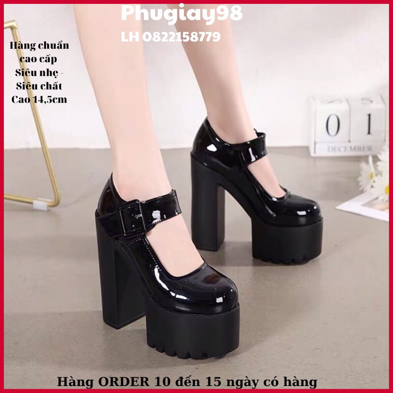 Giầy gót vuông nữ cao 14,5cm đế đúc siêu nhẹ và êm hàng nhập chuẩn cao cấp kèm video thật (Hàng ORDER)