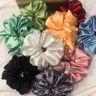 [Phi bóng size L] Dây buộc tóc Scrunchies handmade vải phi bóng lụa màu pastel Cột tóc vải scrunchie
