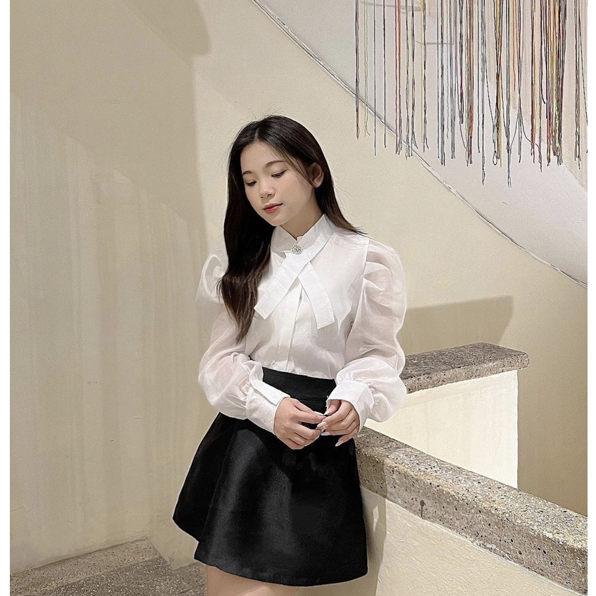 Áo sơ  mi cổ vát đính đá sang chảnh thanh lịch dễ mix hàng 2 lớp  / maybecloset