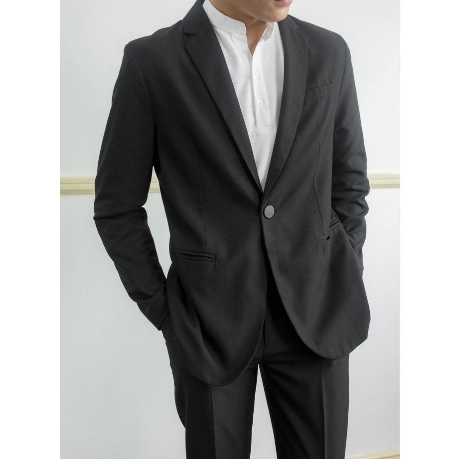 Áo blazer nam vest nam phong cách Hàn Quốc trẻ trung thời trang VÂU màu đen 1 nút 2 lớp đứng form chất linen cotton mềm