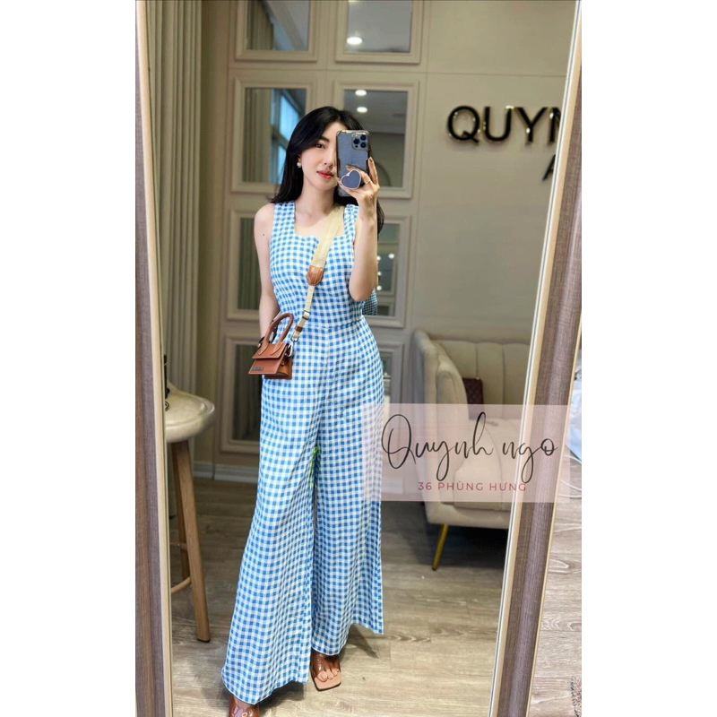 Jumpsuit caro trắng xanh size 38 Reserved chính hãng giật tag