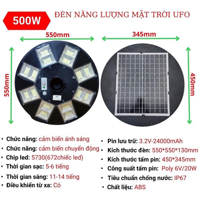 Đèn led UFO năng lượng mặt trời 8 mắt 500w 800w 1200w chiếu sáng sân vườn cam kết giá rẽ nhất khu vực
