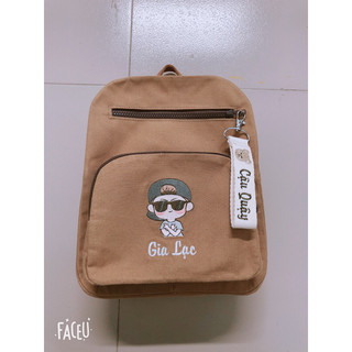 Balo chibi thêu tên bé màu Nâu style Hàn Quốc