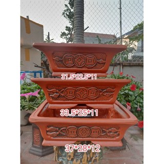 Bộ 3 chậu chữ nhật hoa văn cổ