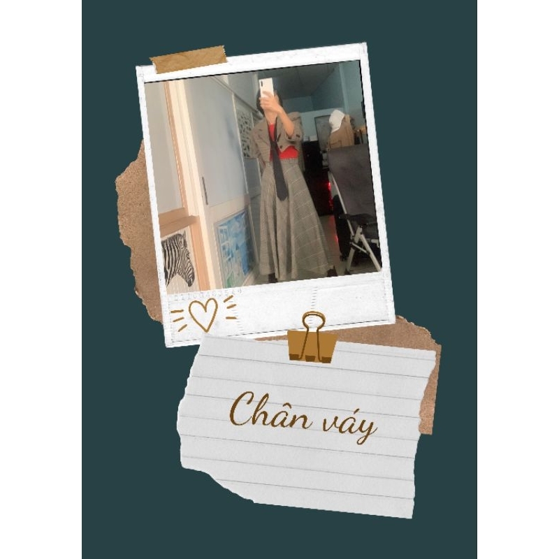 Chân váy dáng midi xòe dài, chất dạ mỏng, kẻ sọc, hàng si Nhật hiệu