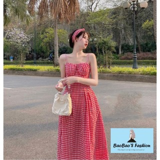 Đầm kẻ hồng 2 dây kèm tuban xinh xắn nữ tính