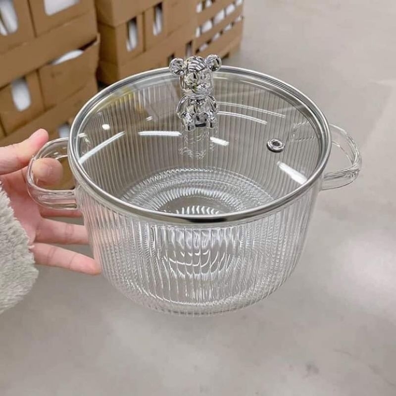 Nồi Thủy Tinh Chịu Nhiệt Cao Cấp Nắp Gấu