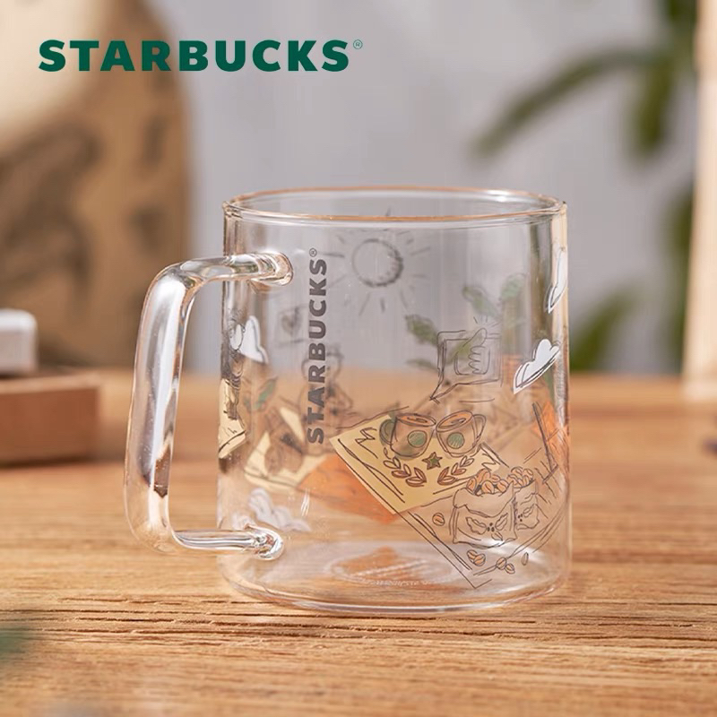 Ly Cà Phê Thủy Tinh Starbucks In Họa Tiết Graffiti Nhiều Màu Sắc