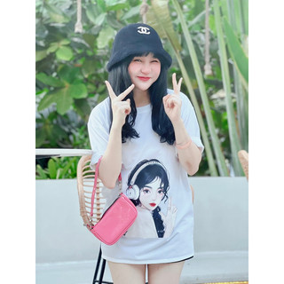 NEW - Áo thun BEIN màu trắng hình cô gái đeo tai nghe