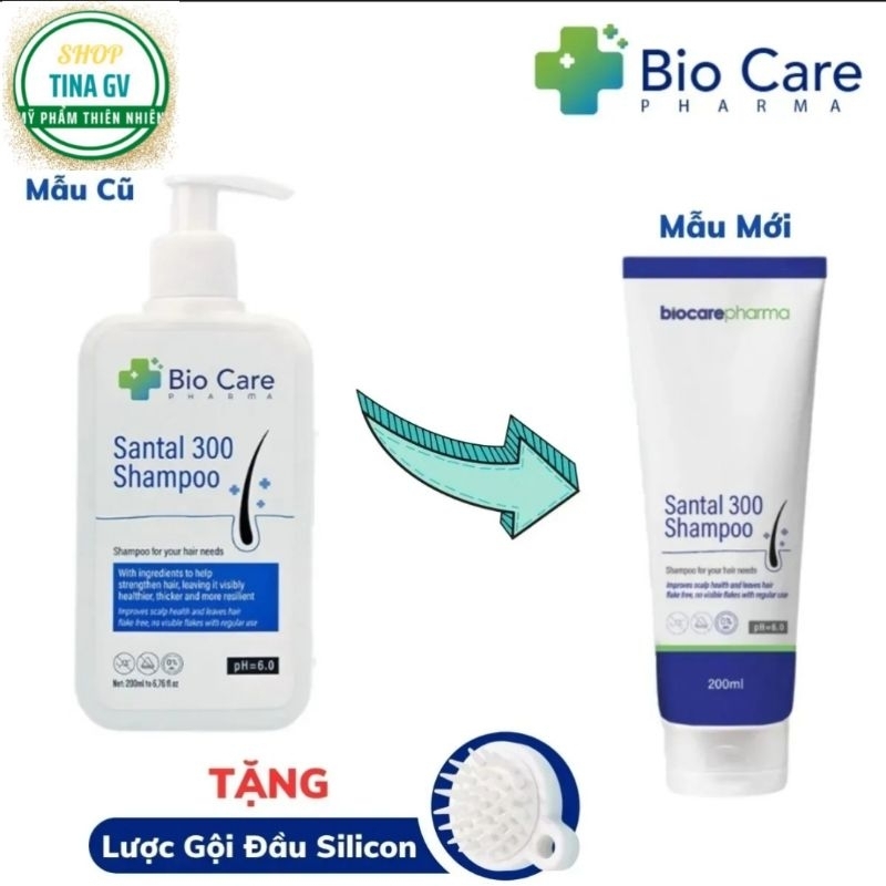Dầu Gội Dược Liệu Bio Care Pharma Santal 300 Shampoo 200ml giảm gàu, nấm ngứa da đầu