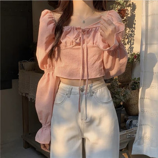 Áo kẻ điệu tay chun bồng