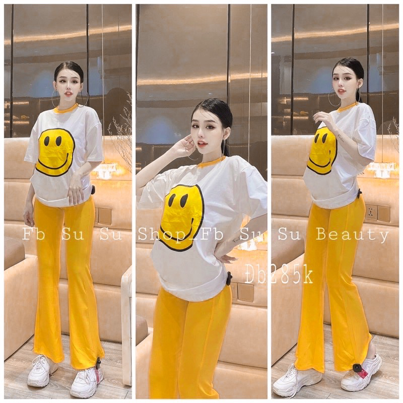 SET QUẦN LOE MẶT CƯỜI PHỐI VIỀN TÚI ZIP SIÊU XINH A10