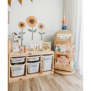 Giá Sách Cho Bé, Kệ Sách Cho Bé Uydecor, Kệ Xoay 360 Độ Gỗ Tự Nhiên Cao Cấp Loại 1 D60 x R60 x C105 cm