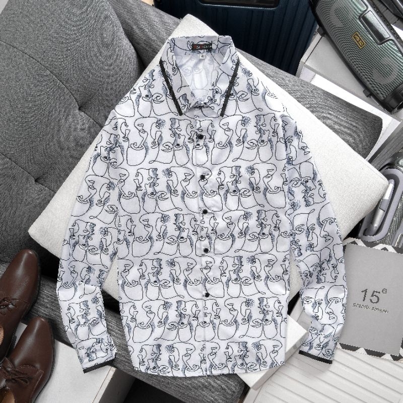 Áo sơmi nam họa tiết  LANTINO chất vải cotton lụa mềm mịn họa tiết sắc nét