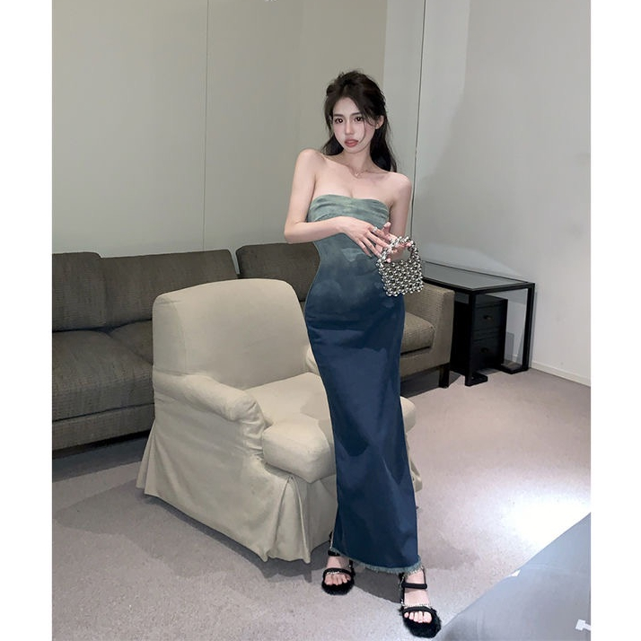 UV002 Váy bò màu loang ôm body đuôi cá dài siêu xinh hot Sẵn IB Giảm 30K