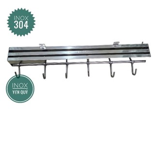 Inox 304 kệ giá gài dao kèm móc treo dụng cụ bếp có thể dán hoặc khoan tường