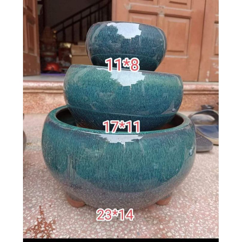 bộ 3 chậu tròn men hoả biến Bát Tràng H101