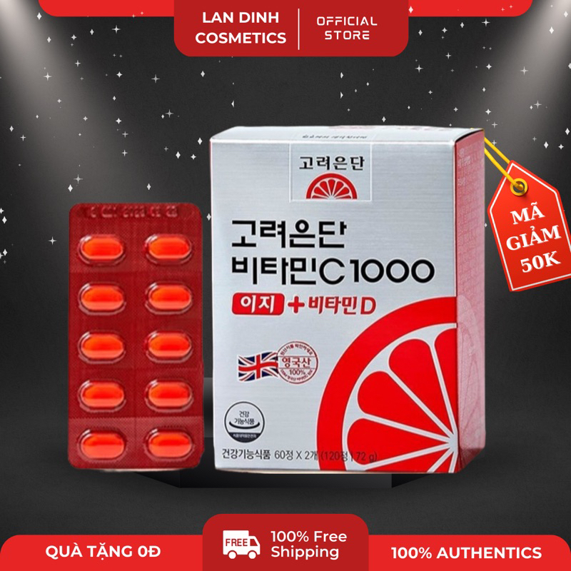 (MẪU MỚI CHÍNH HÃNG) Viên uống VITAMIN C bạc EUNDAN C+D 1000mg vitaminc +vitamind 120v Landinhcosmetic