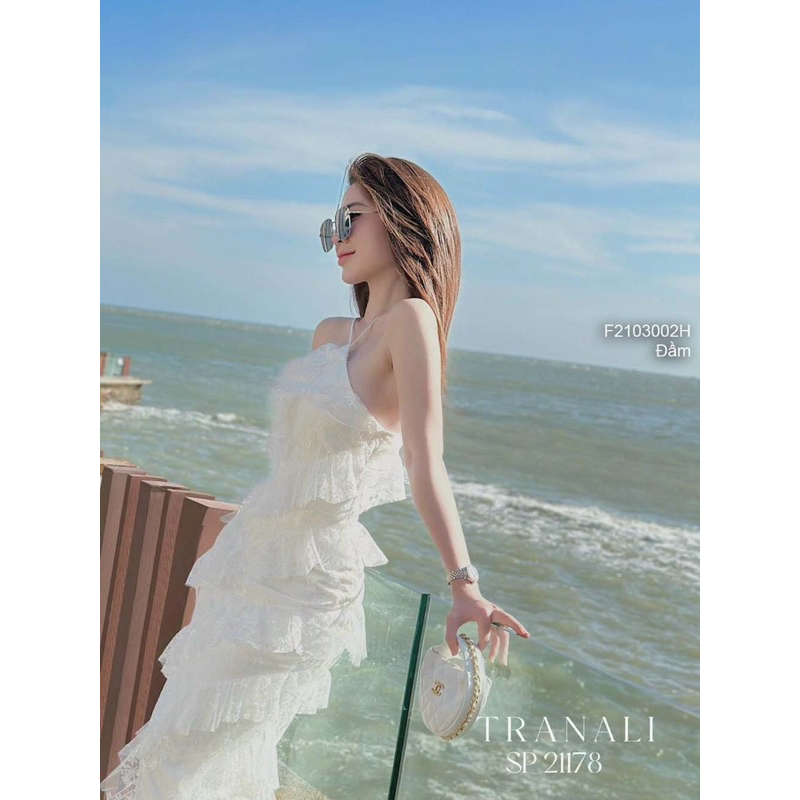 Đầm bèo tầng phối ren ôm body cổ yếm xẻ tà dài, đầm sexy, đầm đi biển 0323 [thaotranshop90]