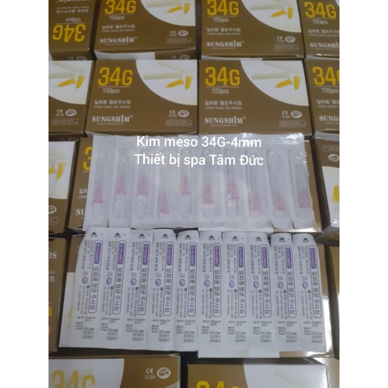 Combo 10 kim meso 34G-4mm Sungshim, đầu kim màu hồng, giá 110.000đ, sản phẩm không thể thiếu trong spa và VTM.