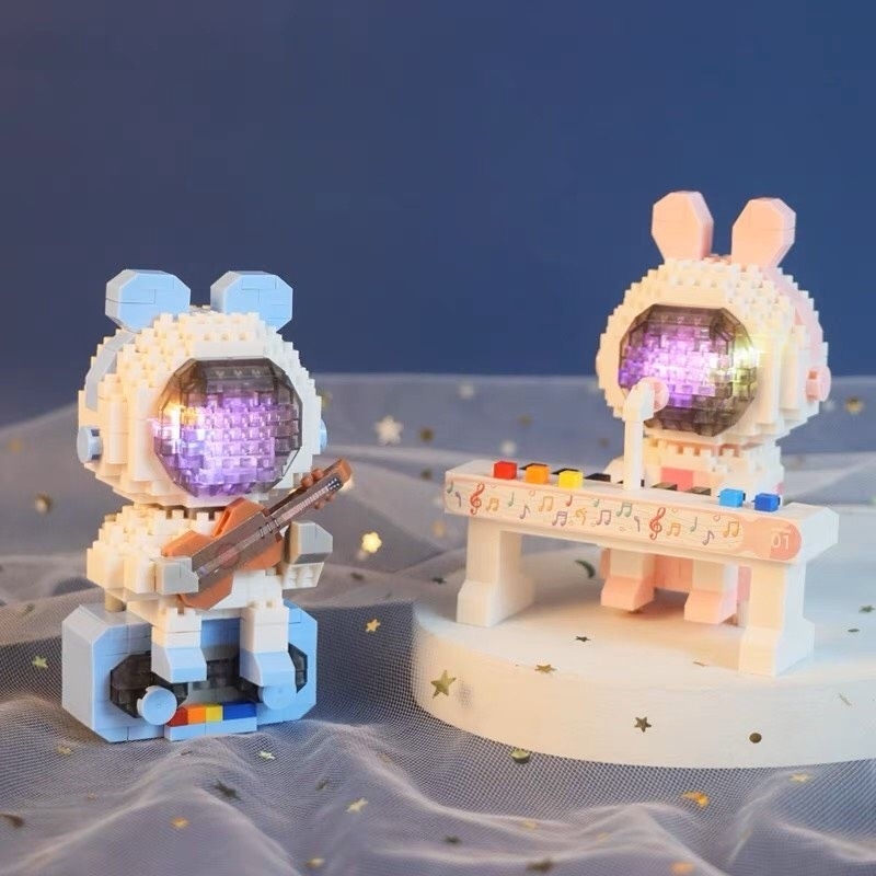 Đồ chơi lắp ráp mini 3D Thỏ Phi Hành Gia mô hình với ánh sáng