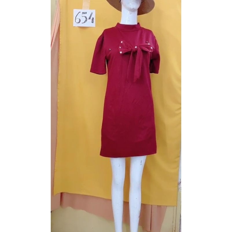 đầm thun đỏ đô phối nơ. S654