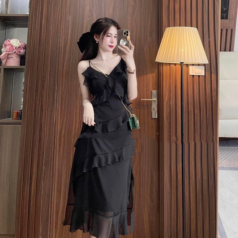 Set Váy Hai Dây Tầng Bèo Ren Tặng Kèm Áo Khoác Dou.dresso