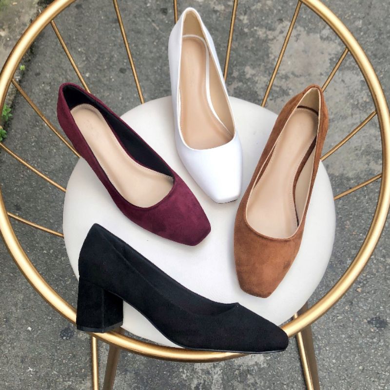 Giày cao gót nữ de vuông 5cm,banh trơn bít mũi vuông bigsize 32-45