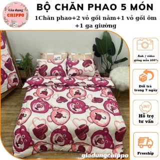 Bộ chăn phao 5 món ( 1 chăn phao chần bông + 2 vỏ gối nằm + 1 vỏ gối ôm 1 + 1 ga giường m4 /m6 /m8 )