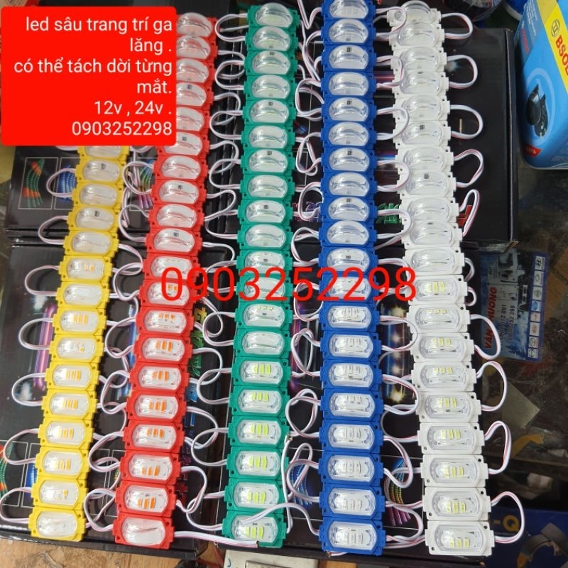 Led ga lăng , led hắt sườn xe vỉ 20 hoặc 10 bóng các màu 12v 24v mắt trâu siêu đẹp loại mắt trâu