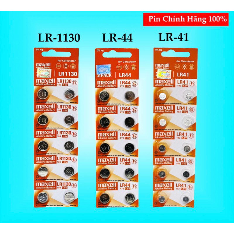 Pin LR44 / LR1130 / LR41 Maxell Vỉ 10 Viên Chính Hãng