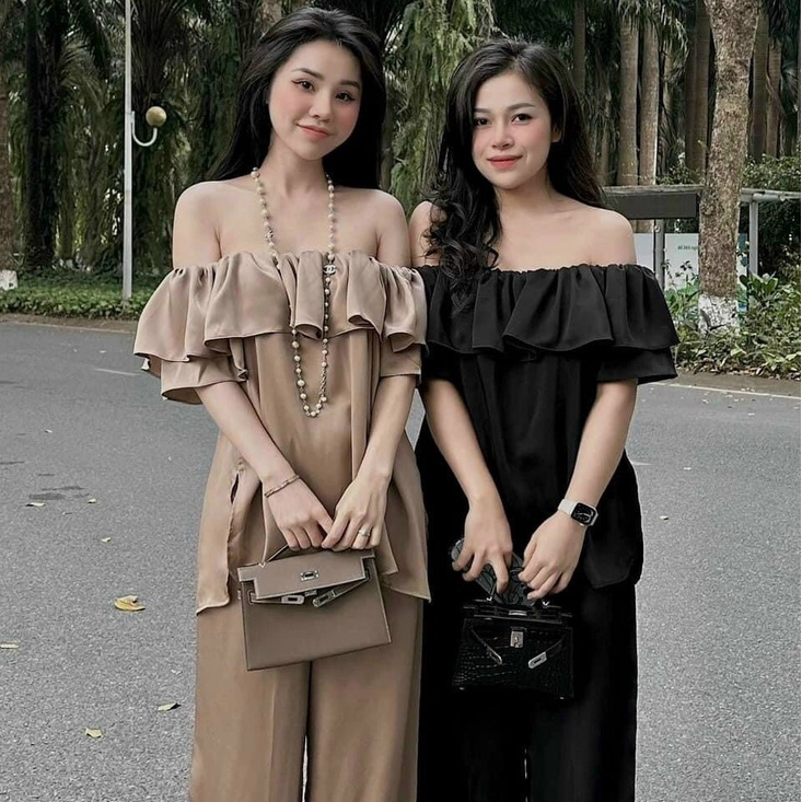 Sét Bộ Lụa Áo Trễ Vai, Dáng Quần Suông Tôn Dáng Siêu Xinh