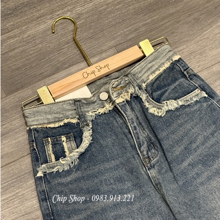 Quần Jean suông nữ gấp gấu dài 92cm mã 9277TU