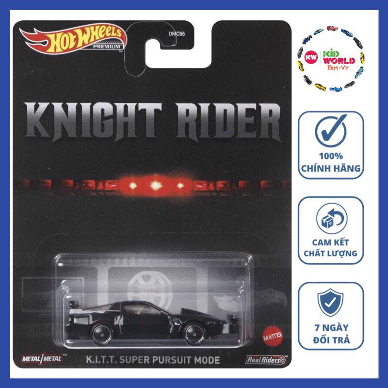 Xe mô hình Hot Wheels Premium Knight Rider Series K.I.T.T. Super Pursuit Mode GJR38, bánh cao su.