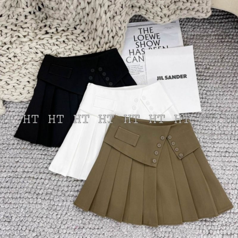 Chân váy xếp ly gập gấu khuy nắp túi hàng QC