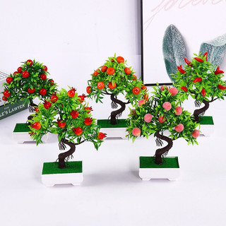 Cây giả bonsai để bàn trang trí,Cây lựu,cây đào để bàn trang trí decor