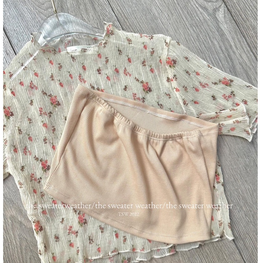 Áo Croptop Xốp Hoa Tay Ngắn Có Kèm Áo Lót Siêu Xinh